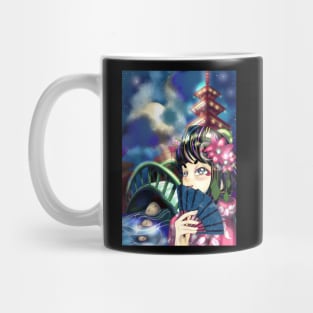 Anime Girl in Kimono on a Summer Night Mug